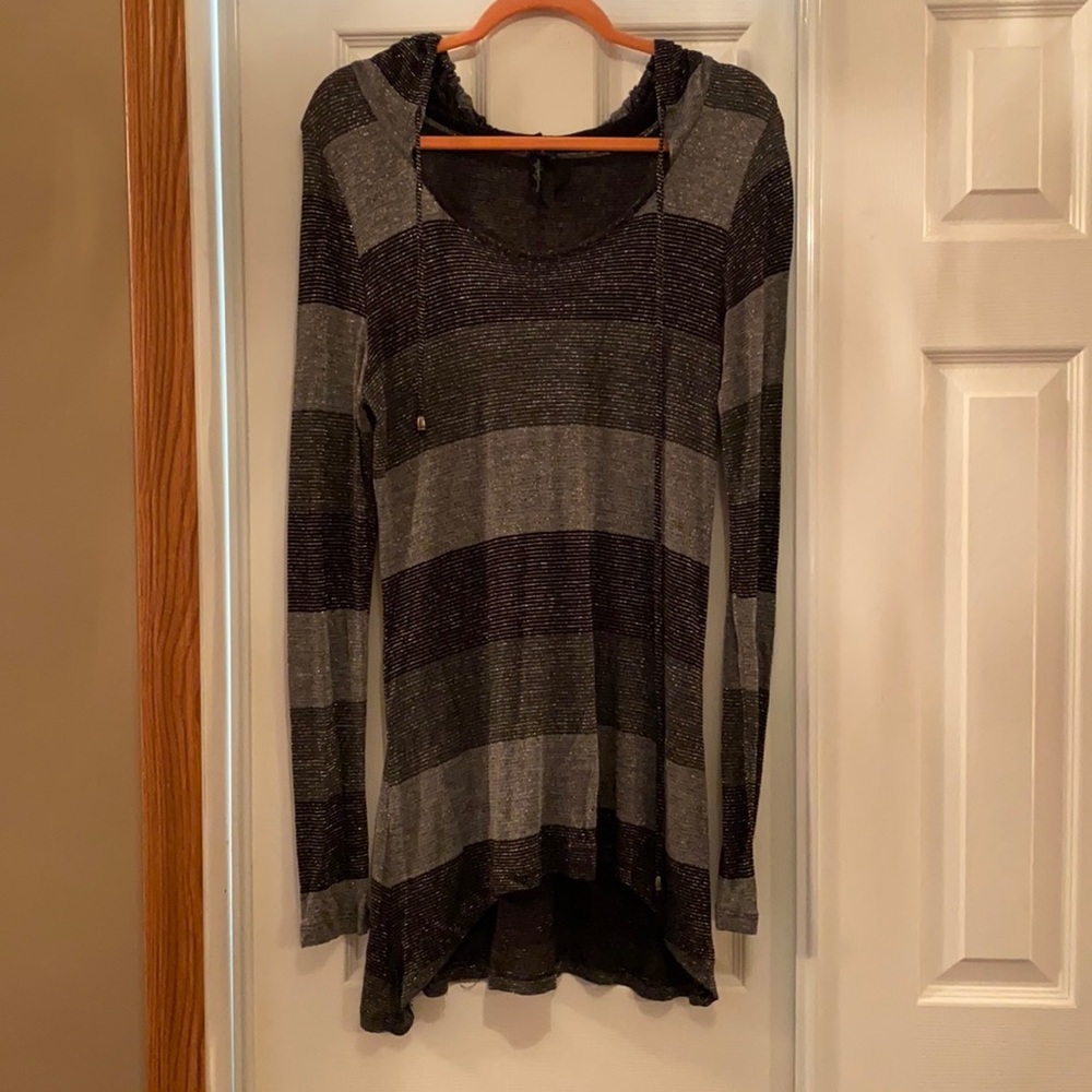 Black and Gray Metallic Hooded Tunic